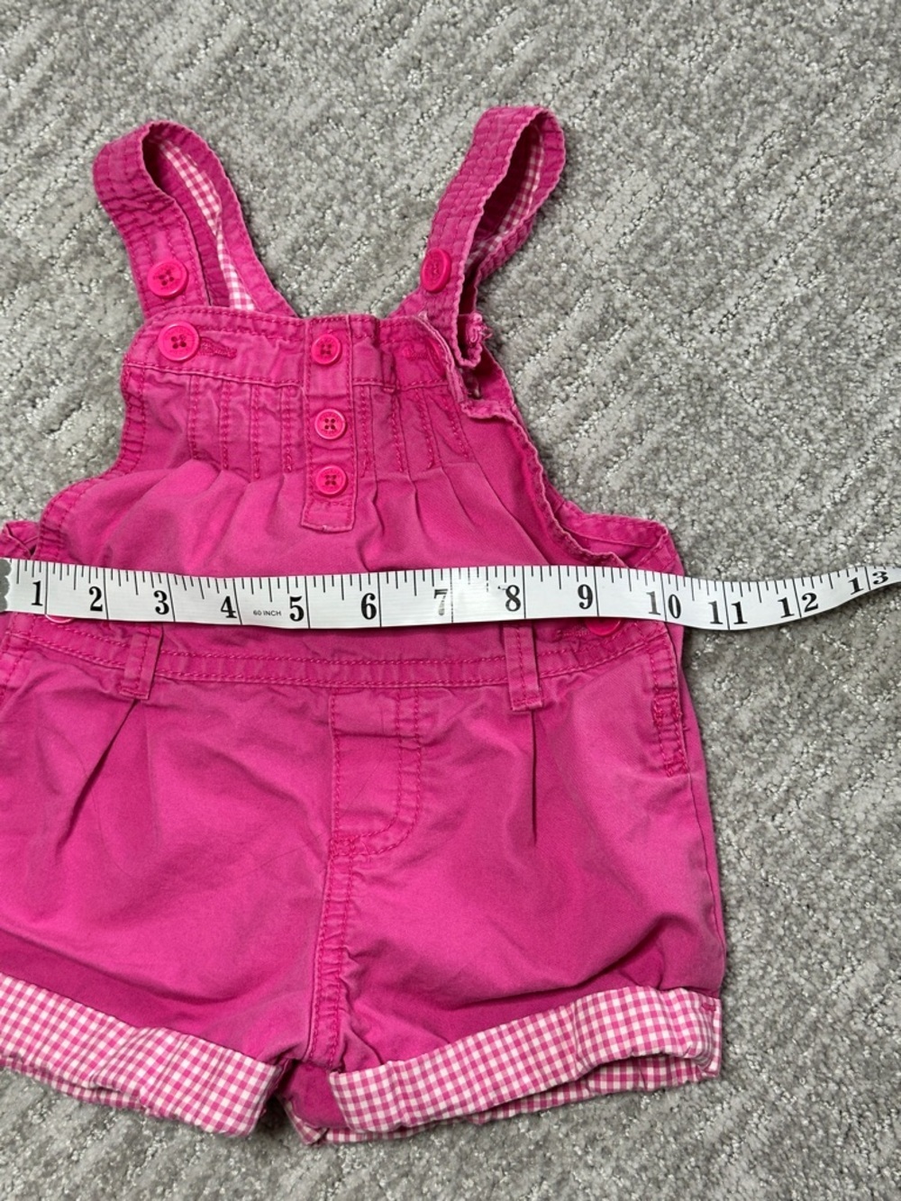 OshKosh B'gosh Bright Pink Gingham-Cuff Short Overalls | 18 months - Picture 5 of 9